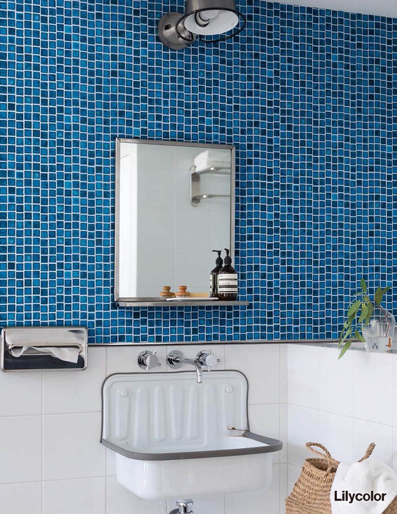 陶磁器風タイル柄壁紙 ブルー レンガ タイル 防かび リリカラ Lv3234 Wallfloor