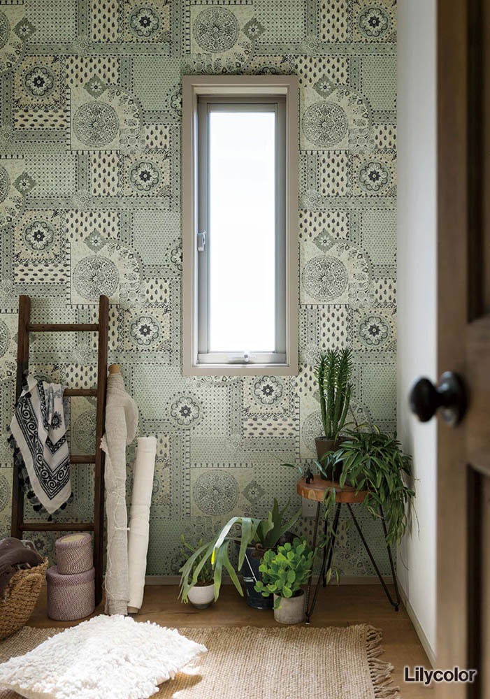 バンダナ風カジュアル壁紙 ベージュ 抽象デザイン 防かび リリカラ Lv3302 Wallfloor