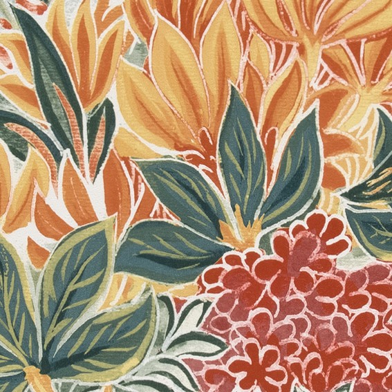 ゴージャスなフラワー・リーフ柄壁紙