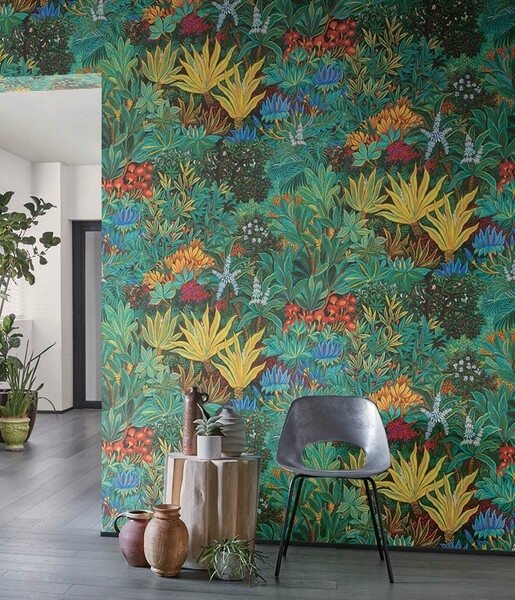 ゴージャスなフラワー・リーフ柄壁紙