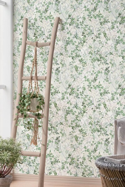 ゴージャスなフラワー・リーフ柄壁紙