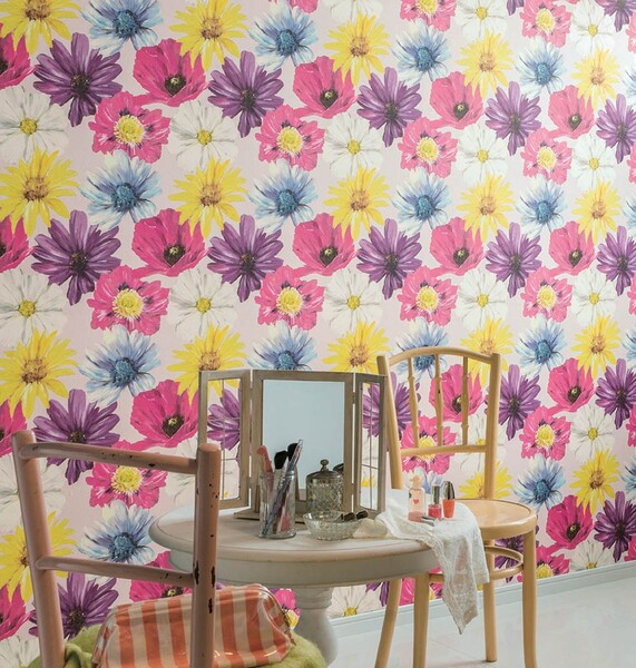 ゴージャスなフラワー・リーフ柄壁紙